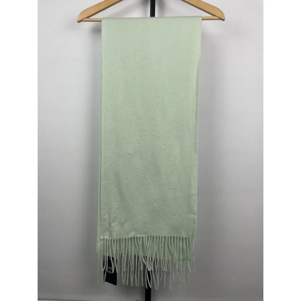 Murray Allan‎ Mint Green 100% Cashmere Twill Knit Fringe Hem Rectangle Scarf